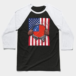 Samoa Flag American Flag Ripped - Gift for Samoan From Samoa Baseball T-Shirt